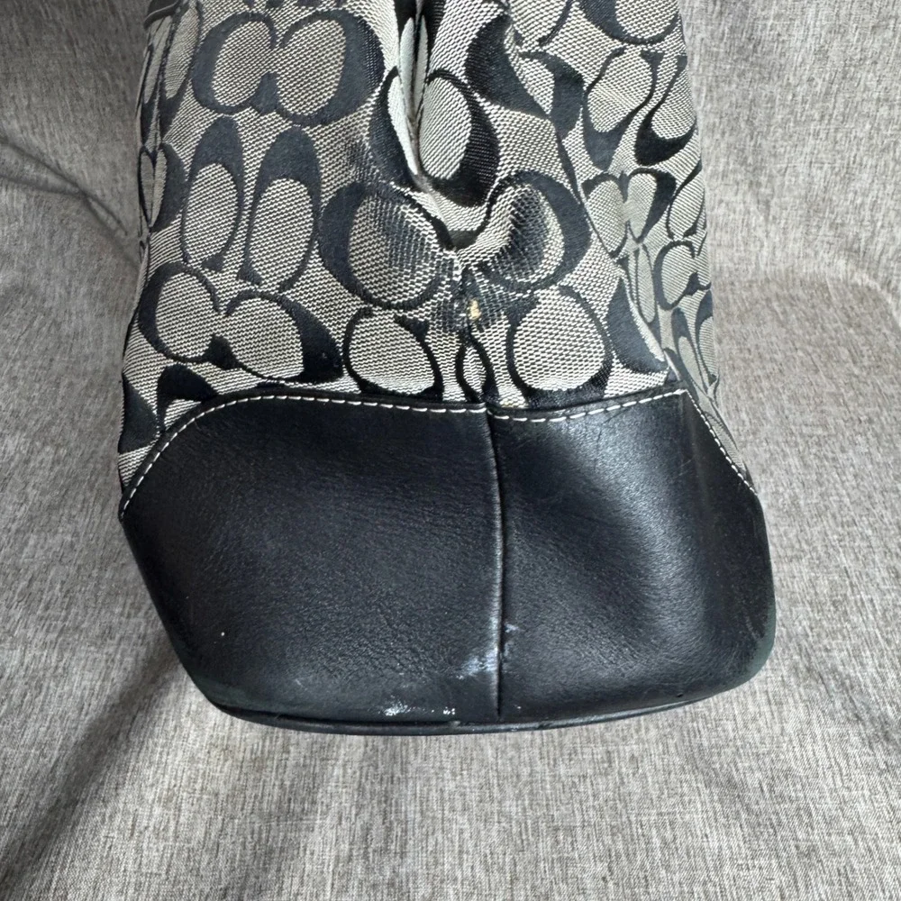 Vintage Coach Signature Jacquard Leather Tote Bag Black Grey Monogram J04M-7052